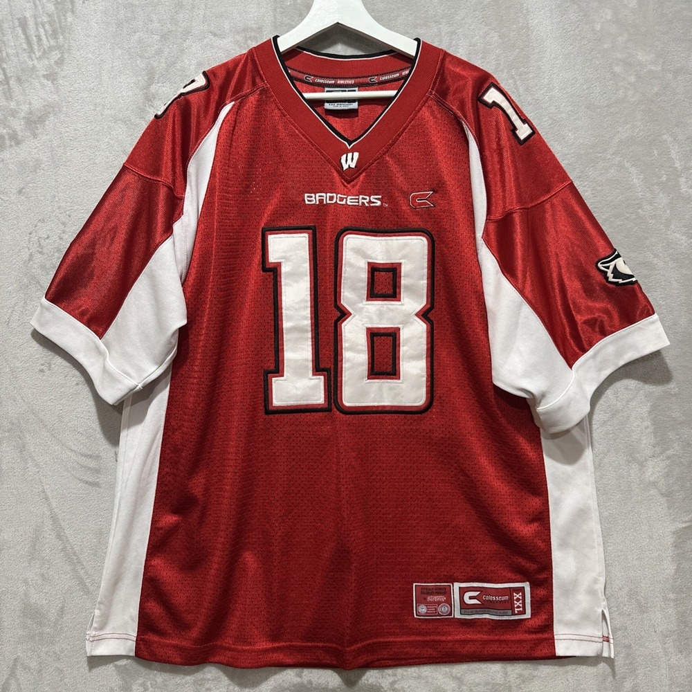 Vtg Colosseum Wisconsin #18 Bucky Badgers Jersey Mens XL‎ White Red Football